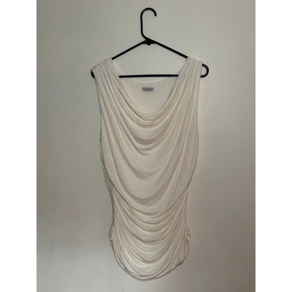 Clemonce Womens White Ruched Cowl Neck Sleeveless Top Size 2X Draped Blouse